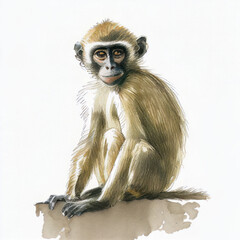cute monkey sitting on white background Generative AI