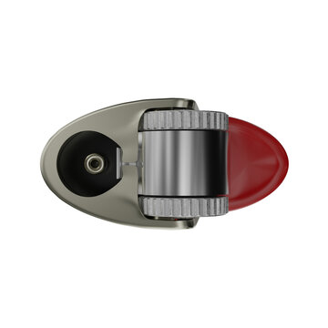 Black gas lighter with a drum and a red button. On a transparent background. 3D illustration