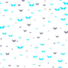 Blue and gray butterflies on white background, design element