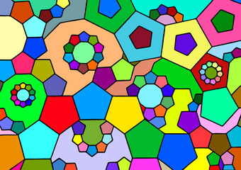 illustration of pentagonal geometric shapes with several different colors