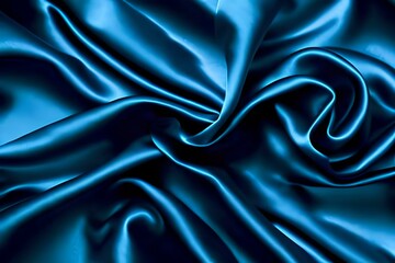 Deep blue silk satin fabric. Elegant abstract background. Liquid wave effect or silk with soft wavy folds. Beautiful navy blue fabric background with copy space for your design.