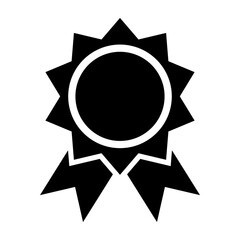 Badge with ribbons. Medal award icon. Vector illustration isolated on white.