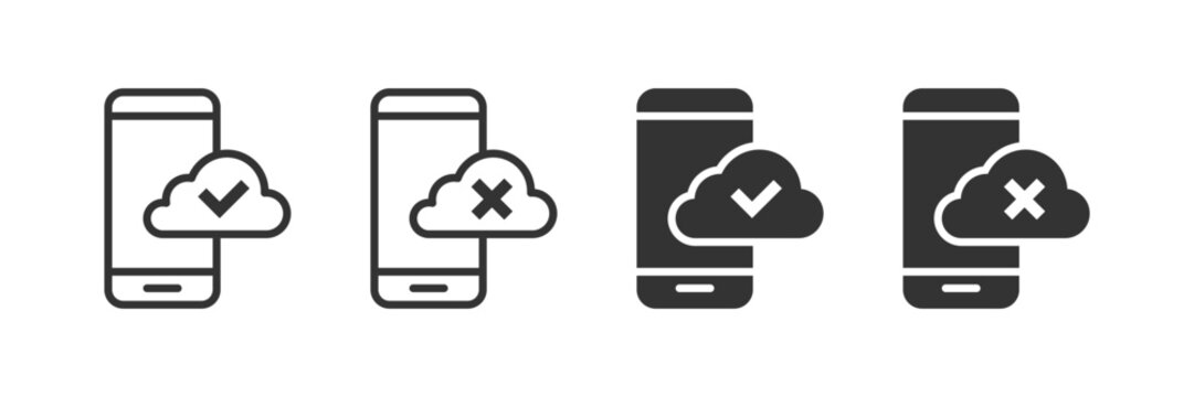 Smartphone icon with cloud connect and disconnect symbols. Vector illustration.