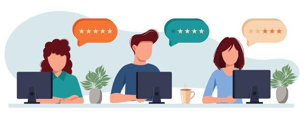 Customer satisfaction. Feedback. Rating on customer service illustration. Website rating feedback and review concept. Flat vector illustration	
