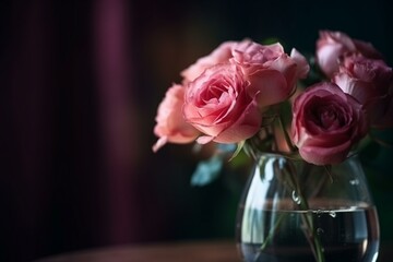 Pink roses in a vase background, bokeh Generative AI