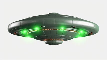 flying green ufo with isolated background, generative ai
