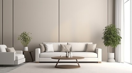 Interior living room wall mockup with leather sofa and decor on white background. generative ai