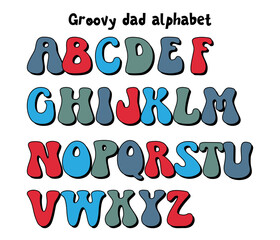 Groovy alphabet for fathers day. Hippie retro letters. Vector illustration.