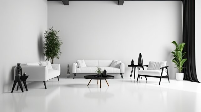 Modern interior furniture isolated on white background, generative ai