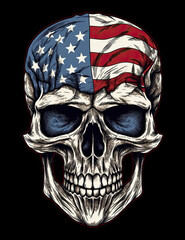 American Flag Skull Illustration, logo, t shirt design, patriotic, Independence Day. Generative AI