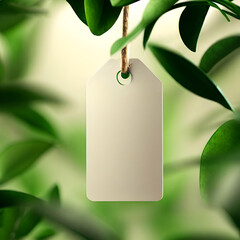 empty paper or cardboard label hanging from tree or bush twig