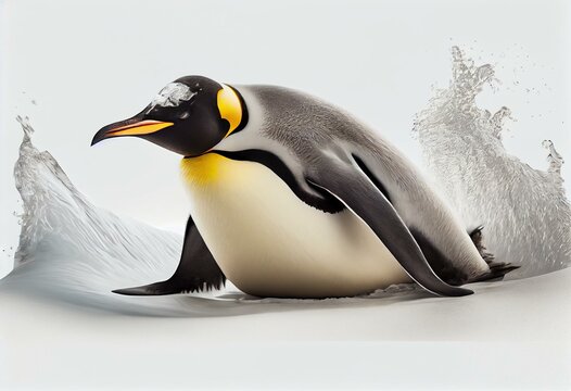 Emperor penguin sliding. isolated on white. 3D illustration. Generative AI
