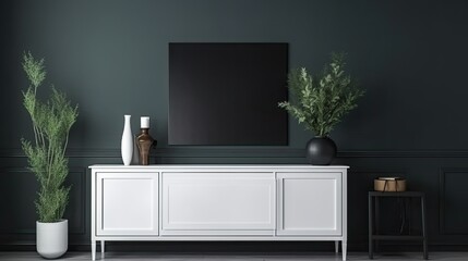Two tone color wall background, Modern living room decor with a tv cabinet. generative ai