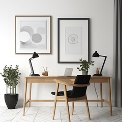 White Blank wooden picture frame mockup on wall in modern interior. generative ai