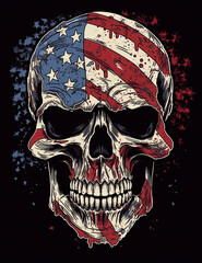 American Flag Skull Illustration, logo, t shirt design, patriotic, Independence Day. Generative AI