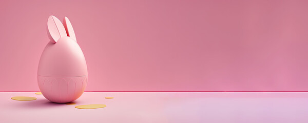Pink egg with bunny ears, banner, Generative AI