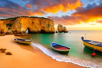 Vlies Fototapete Orange Beautiful bay near Lagos town, Algarve region, Portugal