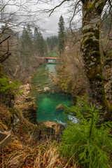 Sum waterfall on Radovna river in spring color fresh Slovenia