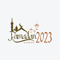 Ramadan Kareem logo Vector set, Logo to welcome the Holy Month of Ramadan with beautiful colors.