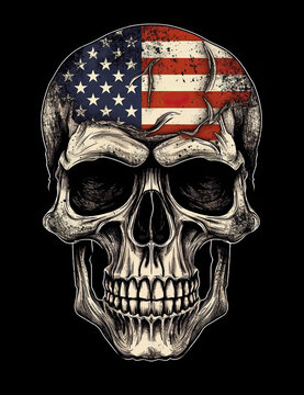 American Flag Skull Illustration, logo, t shirt design, patriotic, Independence Day. Generative AI