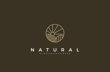 Natural house tree line art logo concept simple design. Vector illustration