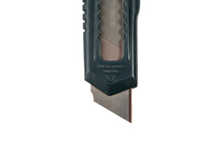 Box cutter on a white background. Stationery knife set. close-up.