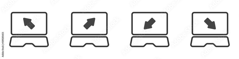 Poster laptop with cursors vector set. laptop device icons with arrows vector. black arrows in a notebook v