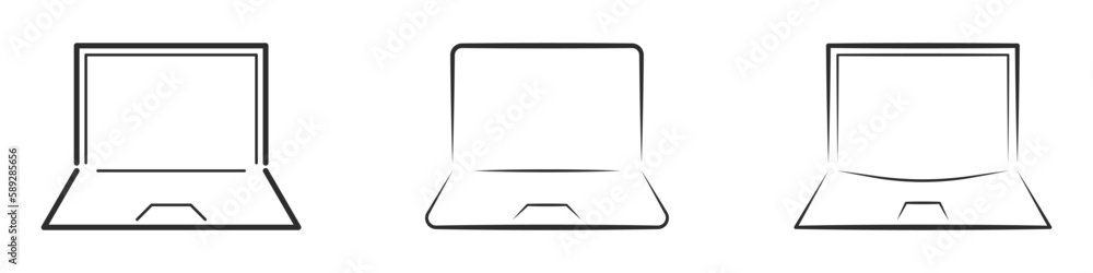 Poster vector set of laptops. modern linear notebooks vector. a set of educational notebooks.