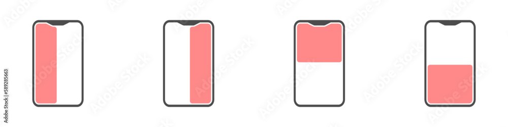 Poster smartphone vector. set of split screen phones icons. tap on the phone's touchscreen. selecting a par