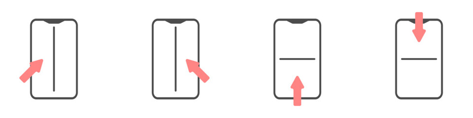 Smartphone vector. Set of split screen phones icons. Tap on the phone's touchscreen. Selecting a part of the smartphone display. A set of smartphones with left or right side display.
