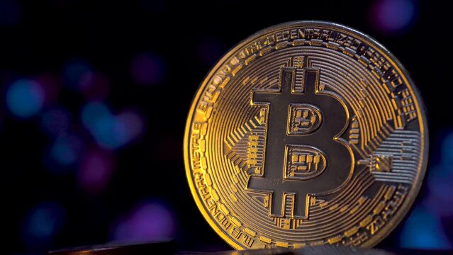 Bitcoin money on a blurry digital background