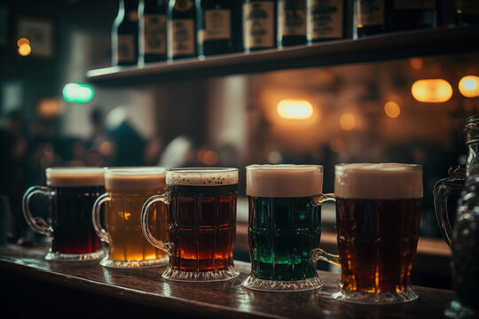 Generative Ai of beer glasses. Octoberfest concept.