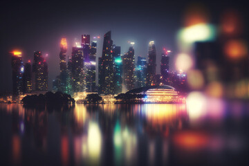 Fototapeta premium Generative AI of Skyscrapers at night
