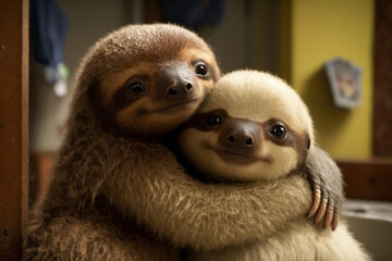 Fototapeta premium Generative ai of cute sloths. 