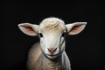 Generative AI of a baby lamb on black background. 