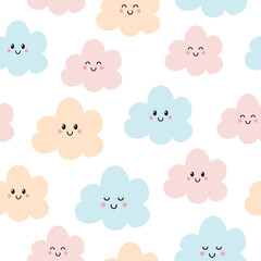 Seamless pattern with clouds. Baby background with cute clouds. Vector illustration. It can be used for wallpapers, wrapping, cards, patterns for clothes and other.