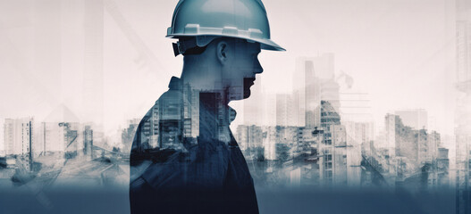 Construction Worker in Hard Hat Standing in Urban City