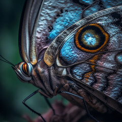 Butterfly with graceful multi colored wings in an extreme macro - Generative AI