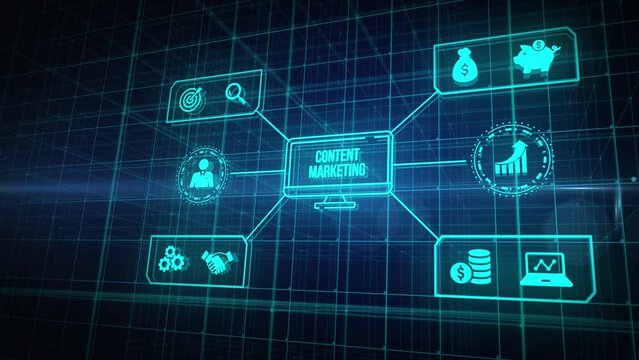 Internet, business, Technology and network concept. Digital Marketing content planning advertising strategy concept. Virtual button.