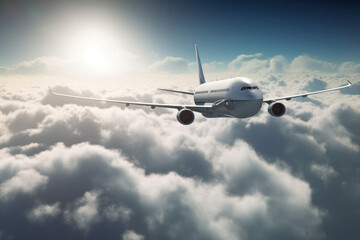 Naklejka na ściany i meble Breathtaking Photo-Realistic Image of Big Airliner Jet Flying Above the Clouds