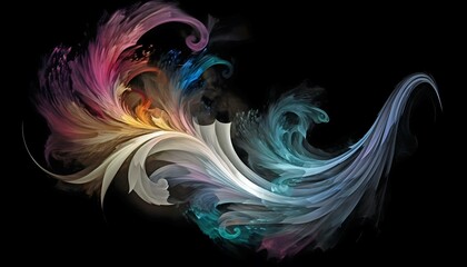 Illustration of a colorful abstract floral design on a black background, in the style of baroque, for wedding cards,  desktop wallpaper, Generative AI