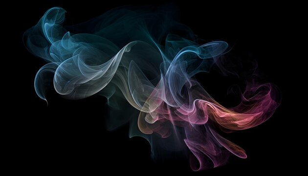 Illustration of a colorful abstract smoke design on a black background, desktop wallpaper, Generative AI
