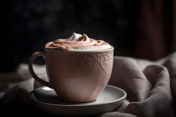 hot milk and cocoa in mug. generative ai