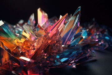 Photo glass crystals and prisms with color spectrum rays. AI generated