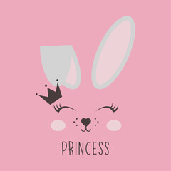 Cute princess bunny in crown, vector illustration