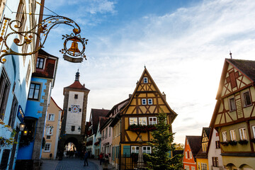 Historic center of Rothenburg ob der Tauber with half timbered houses, Bayern, Germany, Europe