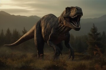 Big, angry and scary dinosaurs T-rex. generative ai