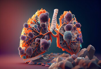 KRAS G12C mutation in non-small cell lung cancer (NSCLC) - closeup view 3d illustration. Generative AI - obrazy, fototapety, plakaty