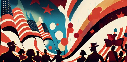 America Independence day celebration, election celebration, graphic illustration, art. Generative AI illustration. 