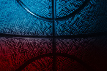 Closeup detail of basketball ball texture background. Horizontal sport theme poster, greeting cards, headers, website and app